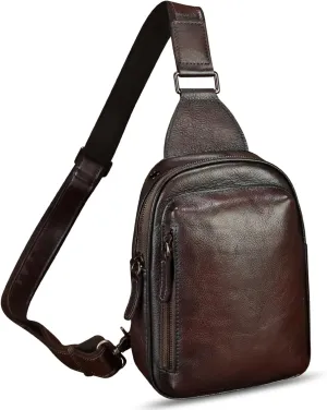 LRTO Genuine Leather Small Sling Bag for Women and Men Crossbody Bag Chest Bag Sling Backpack Purses for Hiking Sports Travel