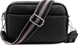 Lushandy Leather Crossbody Bags for Women Crossbody Camera Bag Purse Thick Strap Trendy Small Shoulder Bag with Guitar Strap