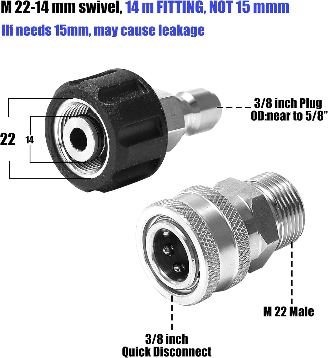 M MINGLE Ultimate Pressure Washer Adapter Set, Stainless Steel Quick Disconnect Kit, M22 Swivel to 3/8 Inch Quick Connect, 3/4 Inch to Quick Release, 8-Pack