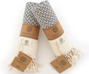 Madamelique Exclusive Hand Towels Set of 2-18 x 40 Inches - Decorative Bathroom Peshtemal Towel for Hand, Face, Hair, Yoga, Tea, Dishcloth, Kitchen and Bath - 100% Pure Cotton (Vintage Gray)