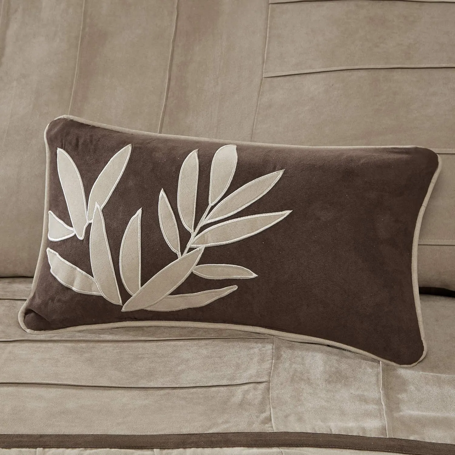 Madison Park Cozy Comforter Set Casual Blocks Design All Season, Matching Bed Skirt, Decorative Pillows, Queen(90"x90"), Dune Suede, Beige Brown, 7 Piece