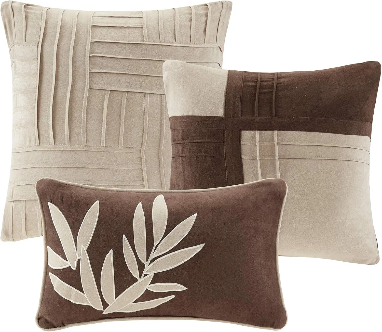 Madison Park Cozy Comforter Set Casual Blocks Design All Season, Matching Bed Skirt, Decorative Pillows, Queen(90"x90"), Dune Suede, Beige Brown, 7 Piece