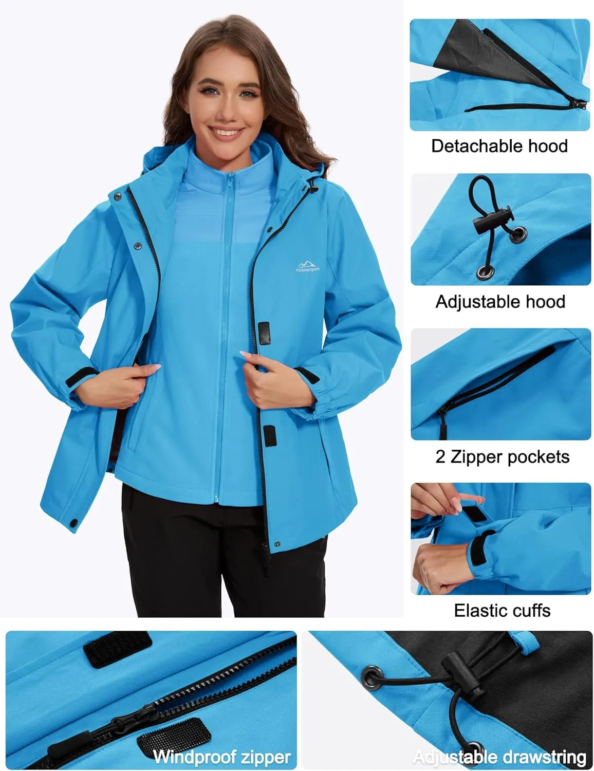 MAGCOMSEN Women's 3 in 1 Ski Jacket Water Resistant Winter Snow Coat Warm Fleece Lined Windproof Hiking Rain Outwear