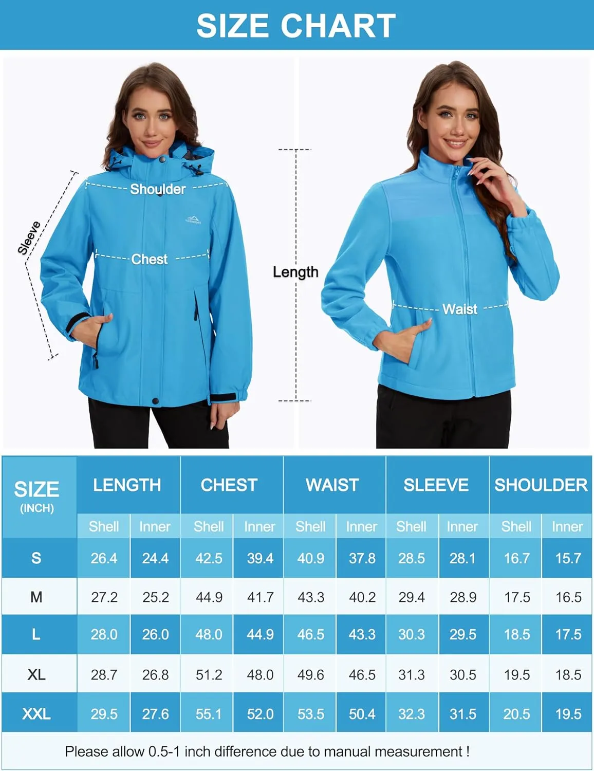 MAGCOMSEN Women's 3 in 1 Ski Jacket Water Resistant Winter Snow Coat Warm Fleece Lined Windproof Hiking Rain Outwear