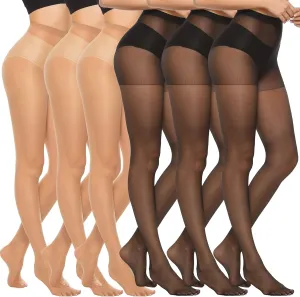 MANZI 6 Pairs 20D Women's Sheer Tights Ultra Thin High Waist Pantyhose Thigh Stockings