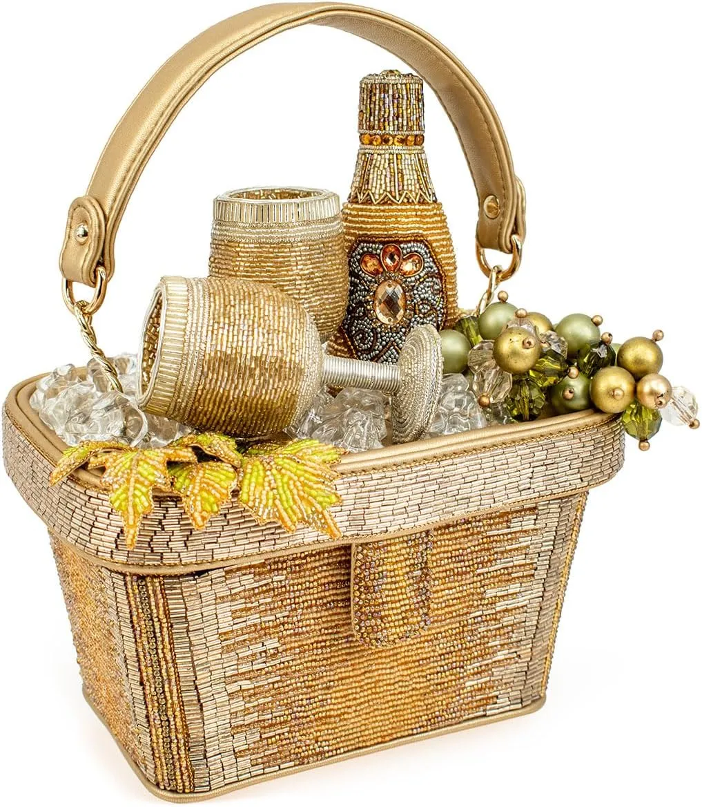 Mary Frances Chilled Beaded Wine Top Handle Handbag, Gold