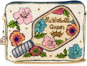 Mary Frances Pickle Ball Queen Beaded Crossbody Handbag with Removable Chain Strap, Multicolor