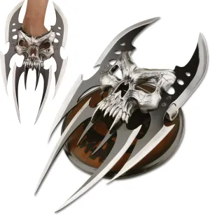Masters Collection – Fantasy Claw Display Knife – Black and Satin Finish Stainless Steel Blades, Cast Metal Skull, Includes Wood Display Stand, Collectible, Self Defense – MC-2091, 13-Inch