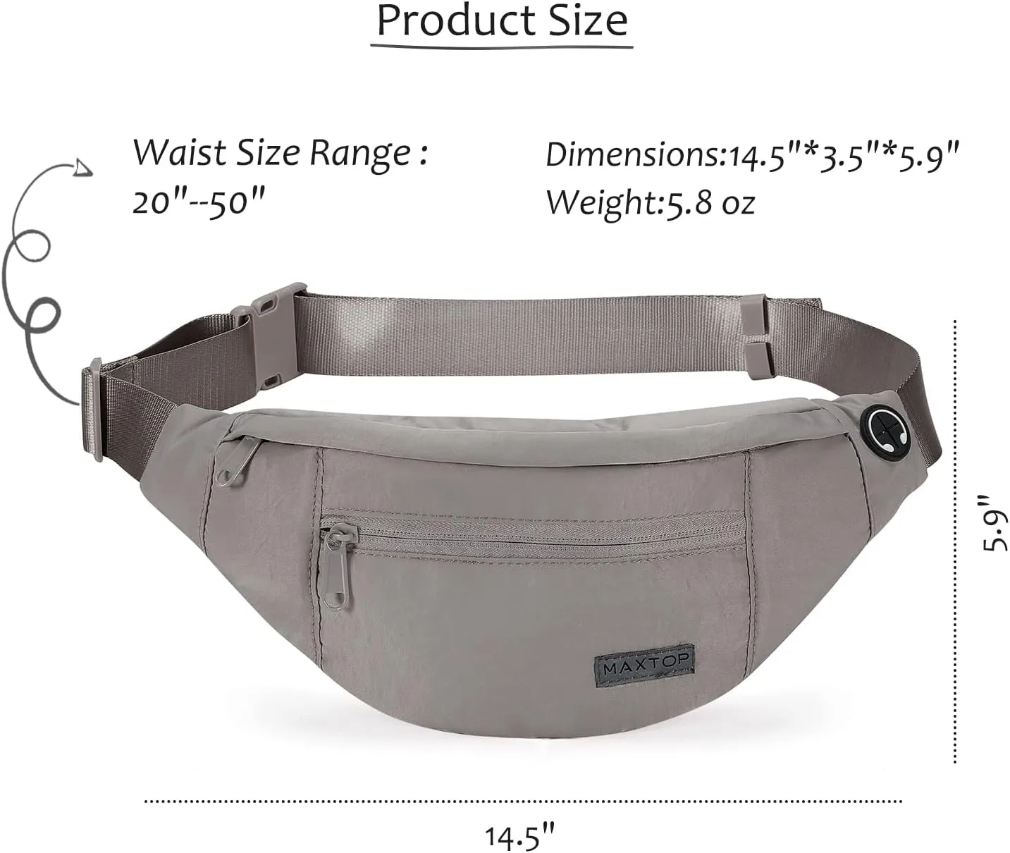 MAXTOP Large Crossbody Fanny Pack with 4-Zipper Pockets,Gifts for Enjoy Sports Festival Workout Traveling Running Casual Hands-Free Wallets Waist Pack Phone Bag Carrying All Phones