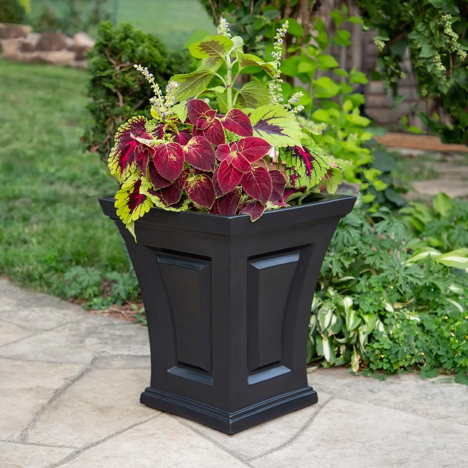 Mayne Cambridge 18in Tall Planter - Black - 15.4in L x 15.4in W x 18in H - Polyethylene - Built-in Water Reservoir (4870-B)