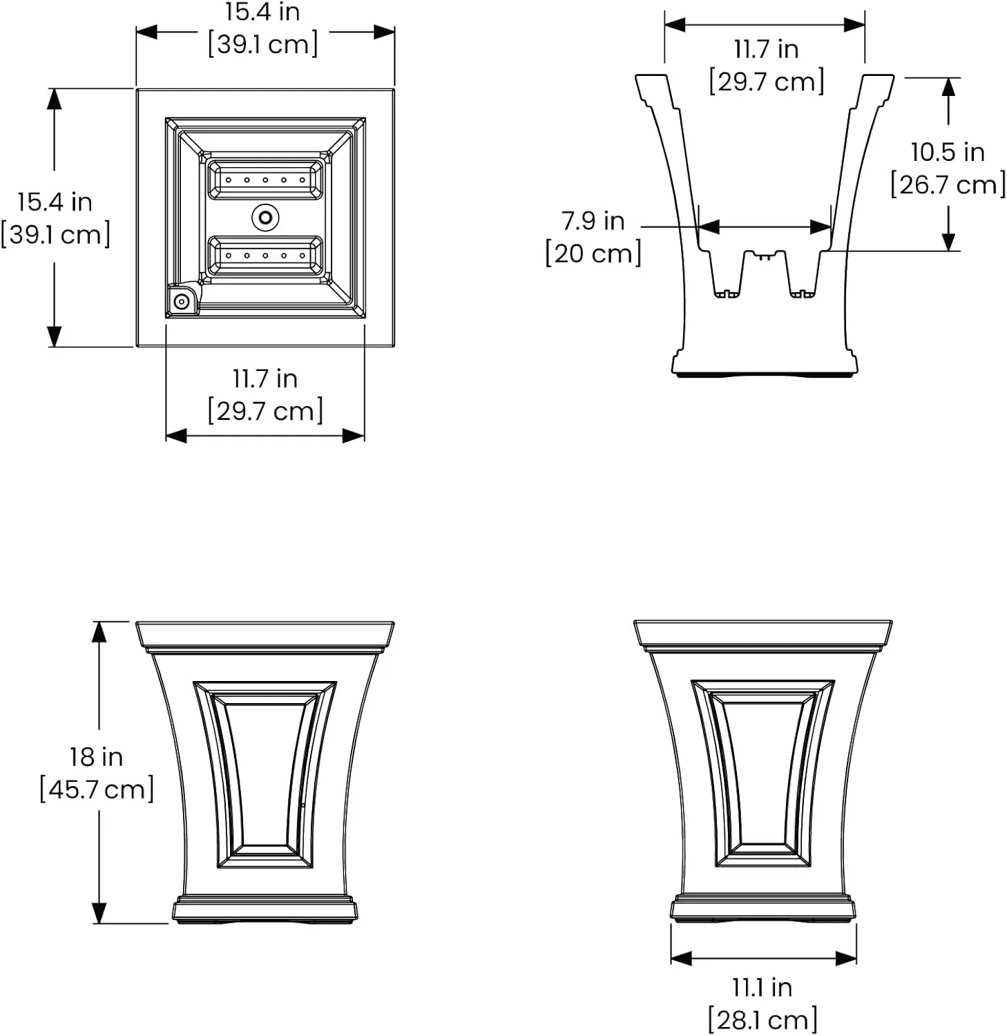 Mayne Cambridge 18in Tall Planter - Black - 15.4in L x 15.4in W x 18in H - Polyethylene - Built-in Water Reservoir (4870-B)