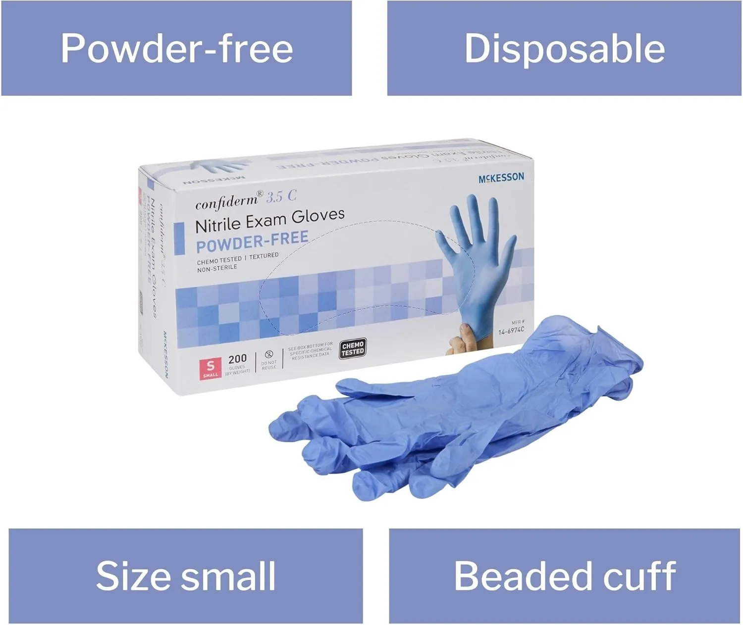 McKesson Confiderm 3.5C Nitrile Exam Gloves - Powder-Free, Latex-Free, Ambidextrous, Non-Sterile