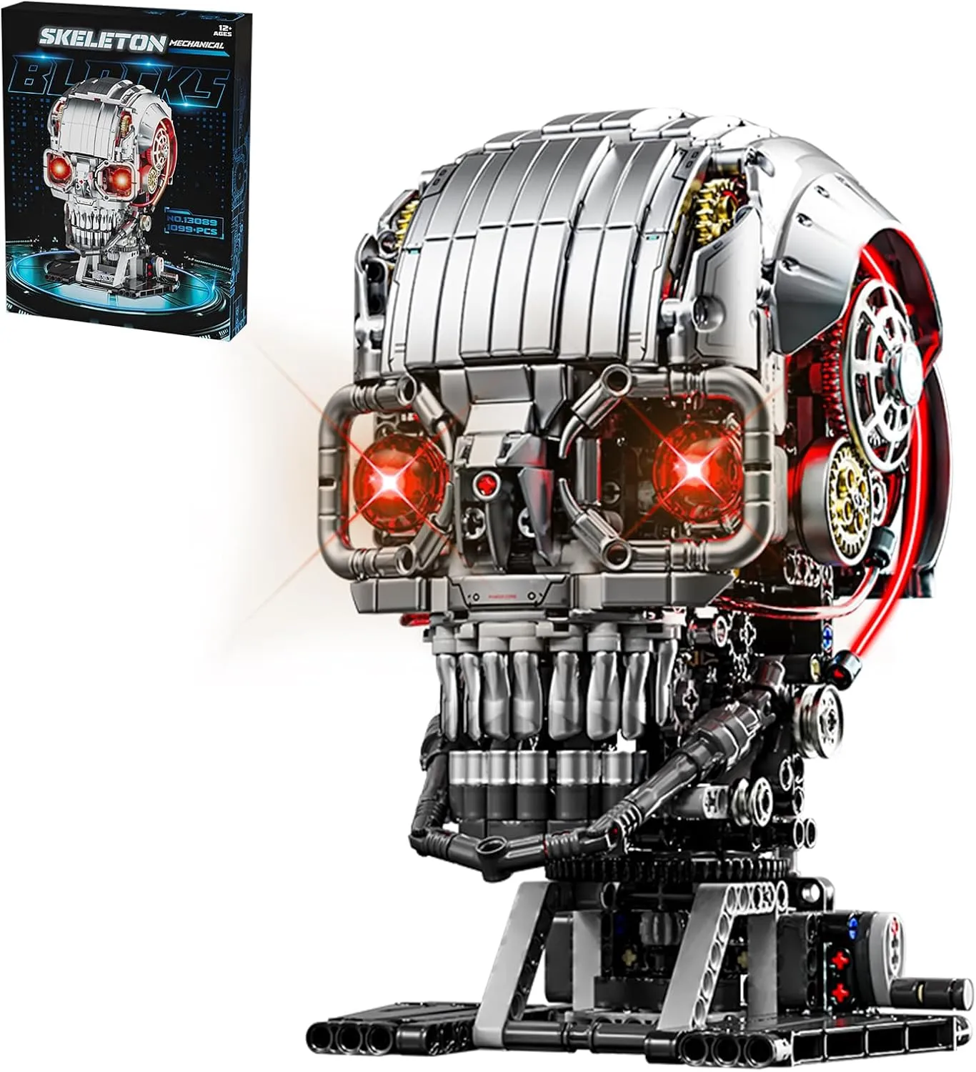 Mechanical Skull Building Block Set 1099  Pieces 3D Poseable Model with Mandibular Teeth Bite Drive for STEM Toys for Kids & Adults Perfect for Horror Fans & Gothic Room Decor