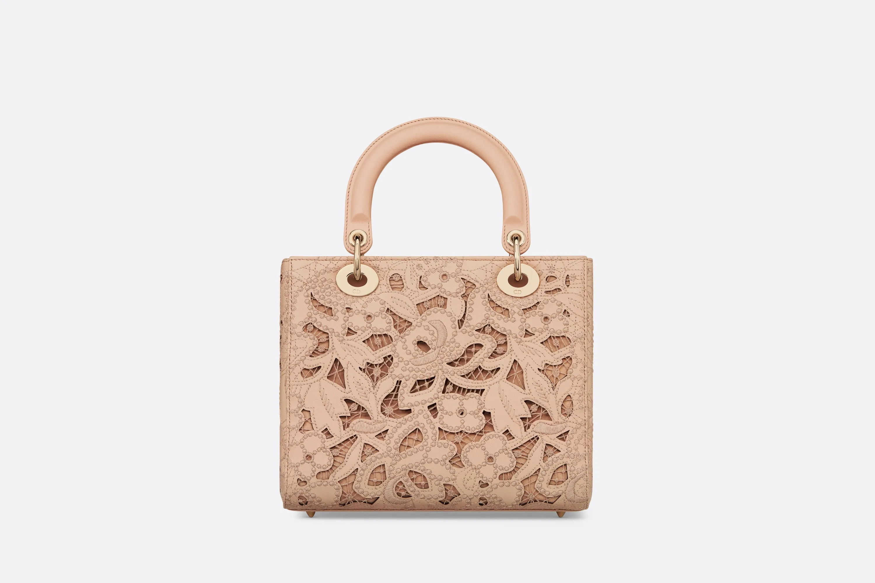 Medium Lady Dior Bag • Sand Pink Calfskin and D-Lace Embroidery with Macramé Effect