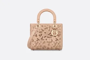 Medium Lady Dior Bag • Sand Pink Calfskin and D-Lace Embroidery with Macramé Effect