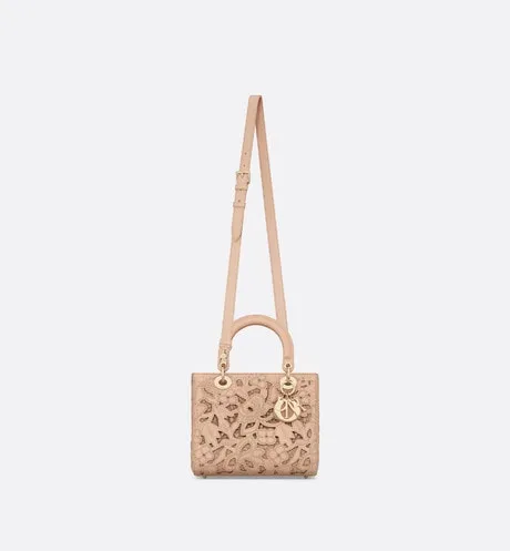 Medium Lady Dior Bag • Sand Pink Calfskin and D-Lace Embroidery with Macramé Effect