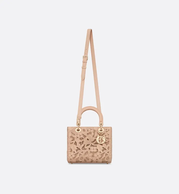 Medium Lady Dior Bag • Sand Pink Calfskin and D-Lace Embroidery with Macramé Effect