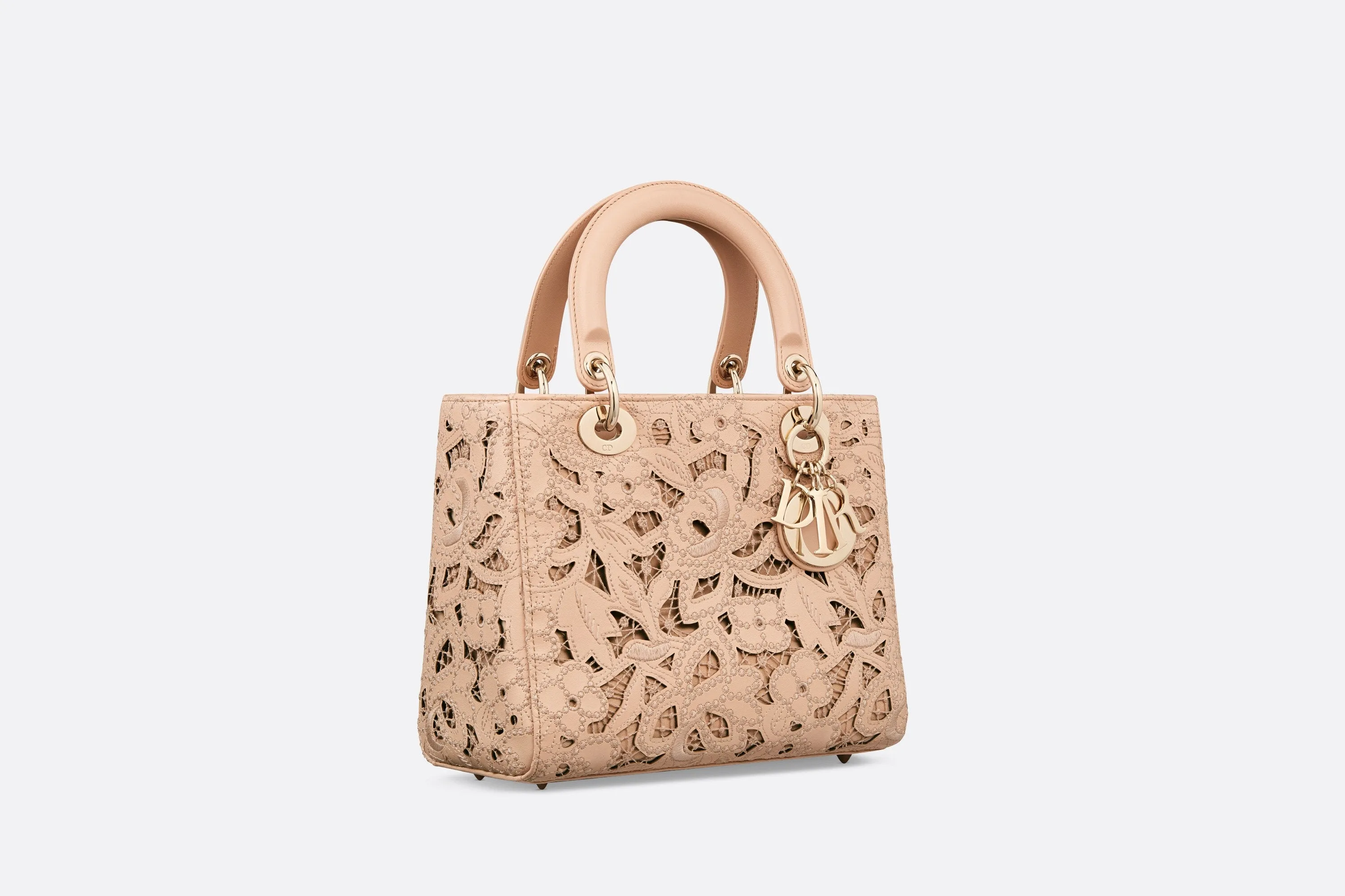 Medium Lady Dior Bag • Sand Pink Calfskin and D-Lace Embroidery with Macramé Effect