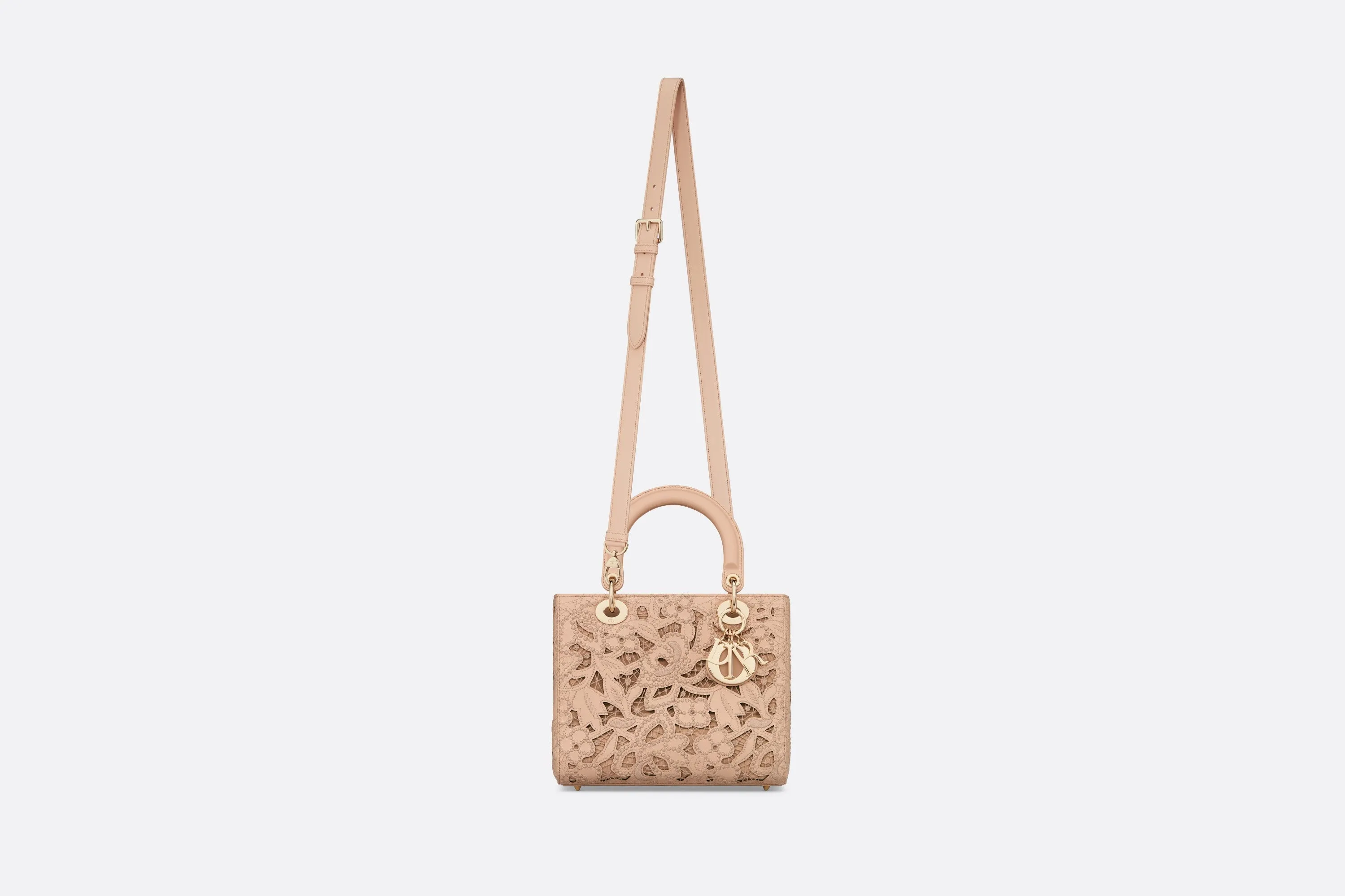 Medium Lady Dior Bag • Sand Pink Calfskin and D-Lace Embroidery with Macramé Effect