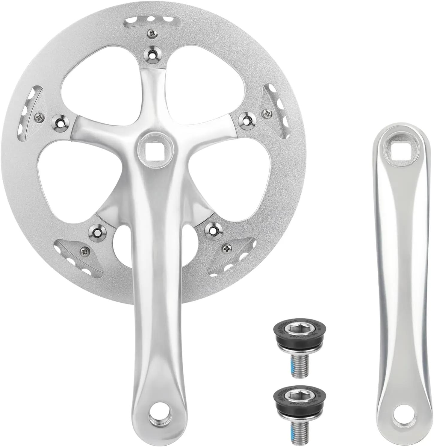 MEGHNA Bicycle Crankset 42/46/52 Teeth for 6-10 Speed Gears Lightweight Aluminum Alloy 165mm Crank Arm Dual Chain Guards for Mountain Bike Folding Bike E-Bike Cruiser Bike Square Taper