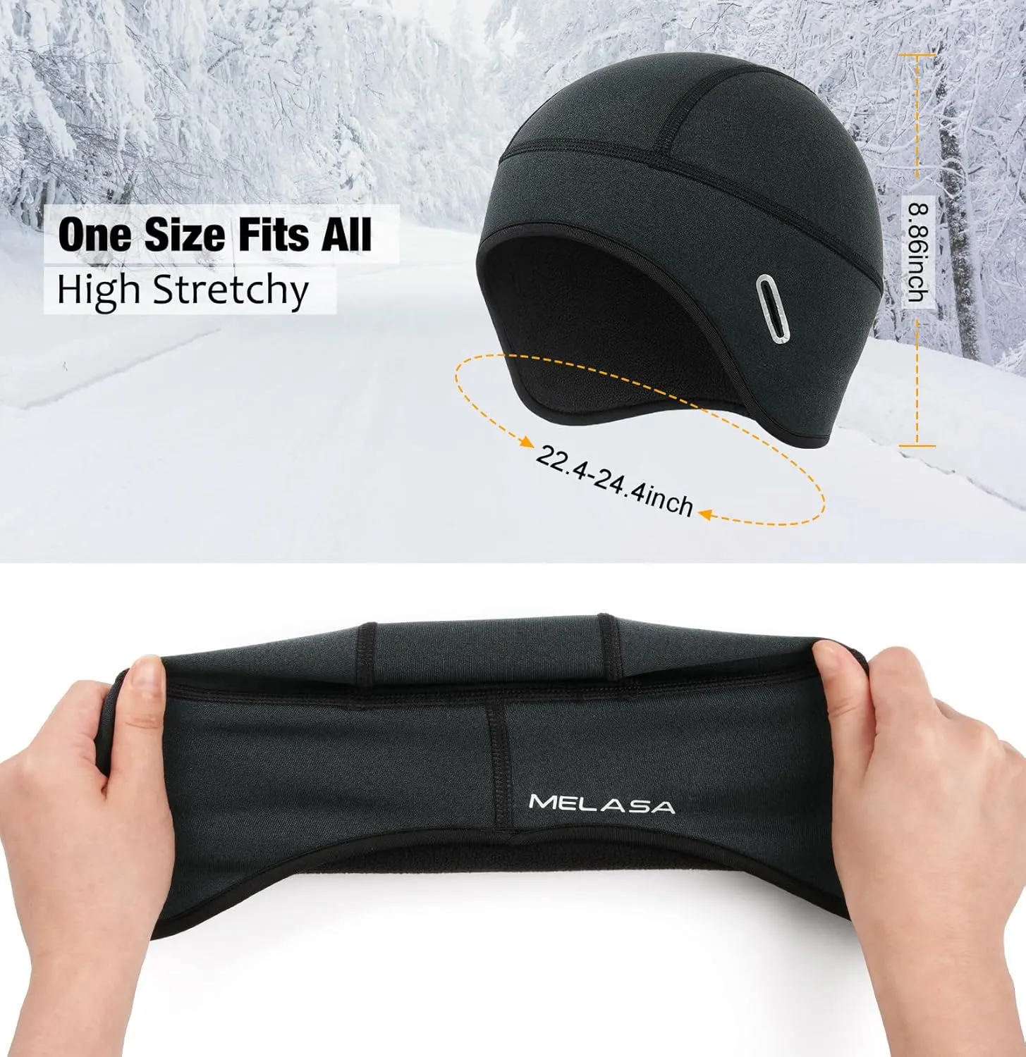 MELASA Winter Helmet Liner Skull Cap, Fleece Lined Warm Cycling Cap with Glasses Holes, Thermal Hat Beanie for Men Women
