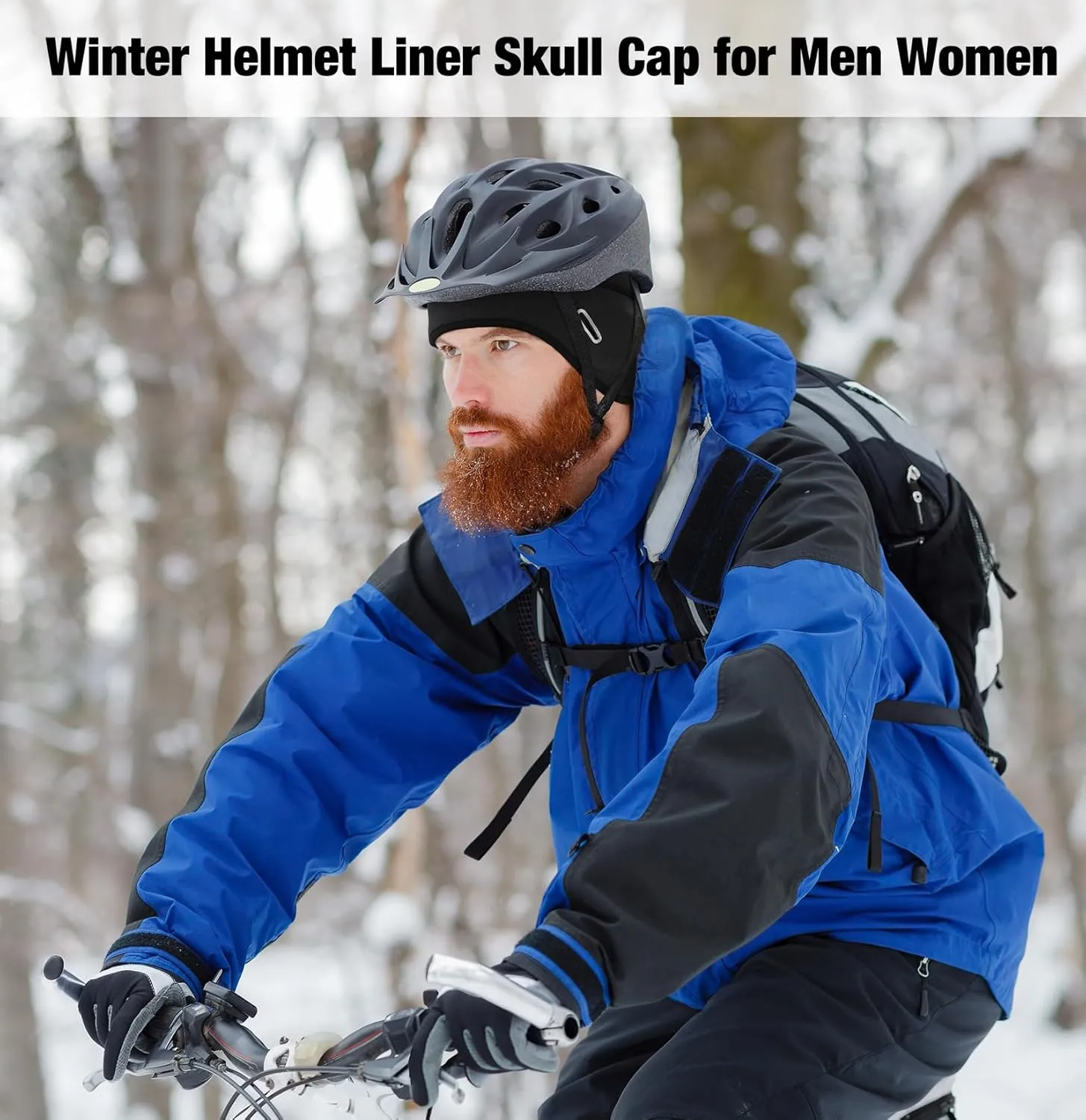 MELASA Winter Helmet Liner Skull Cap, Fleece Lined Warm Cycling Cap with Glasses Holes, Thermal Hat Beanie for Men Women
