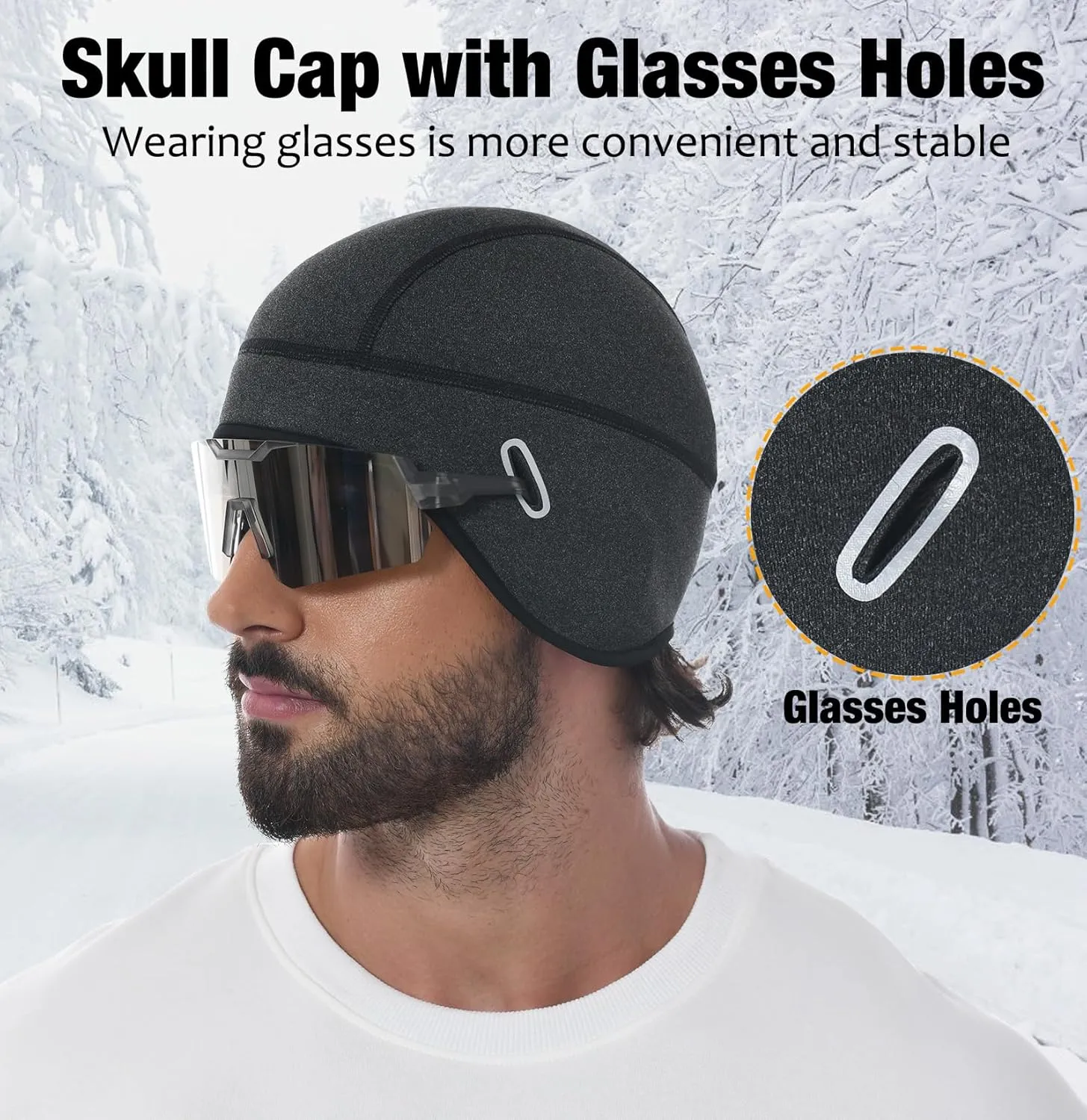 MELASA Winter Helmet Liner Skull Cap, Fleece Lined Warm Cycling Cap with Glasses Holes, Thermal Hat Beanie for Men Women