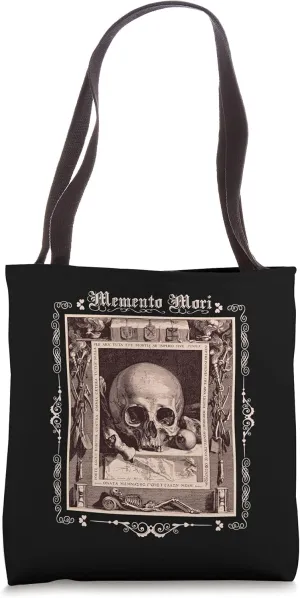 Memento Mori Skull Hourglass Gothic Witchy Dark Academia Tote Bag