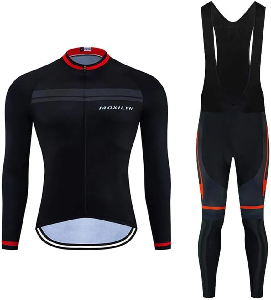 Men Cycling Jersey Set Long Sleeve Pro Cycling Clothes Riding Quick Dry Jacket   Cycling Bib with 9D Pad - Bike Clothing Kit