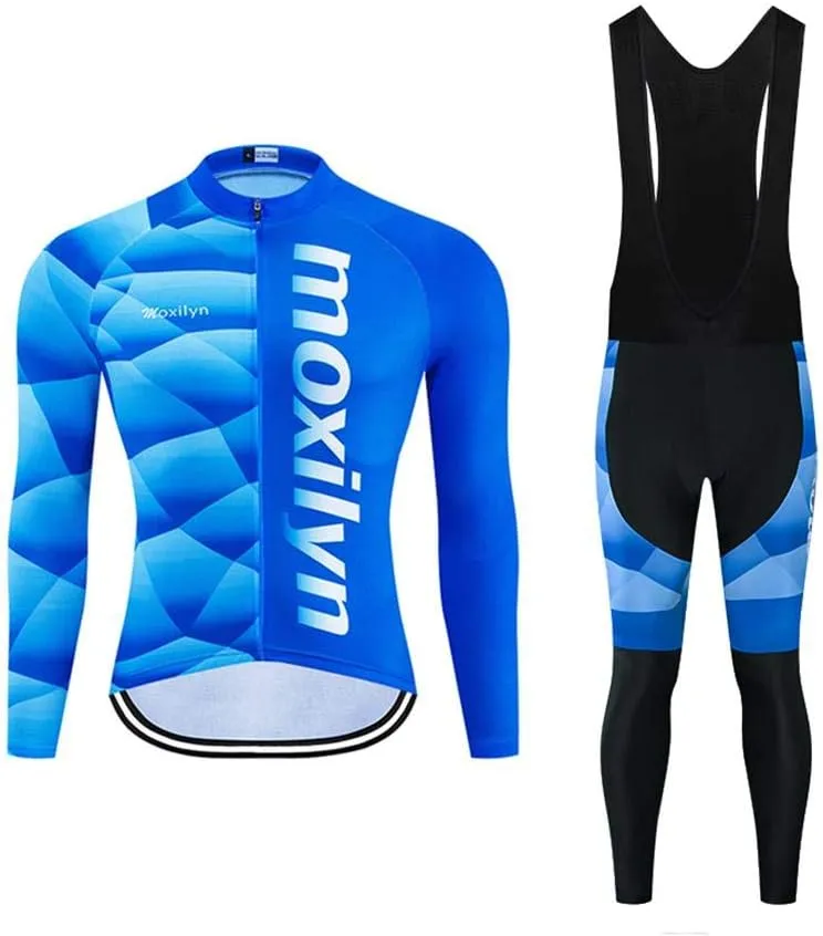 Men Cycling Jersey Set Long Sleeve Pro Cycling Clothes Riding Quick Dry Jacket   Cycling Bib with 9D Pad - Bike Clothing Kit