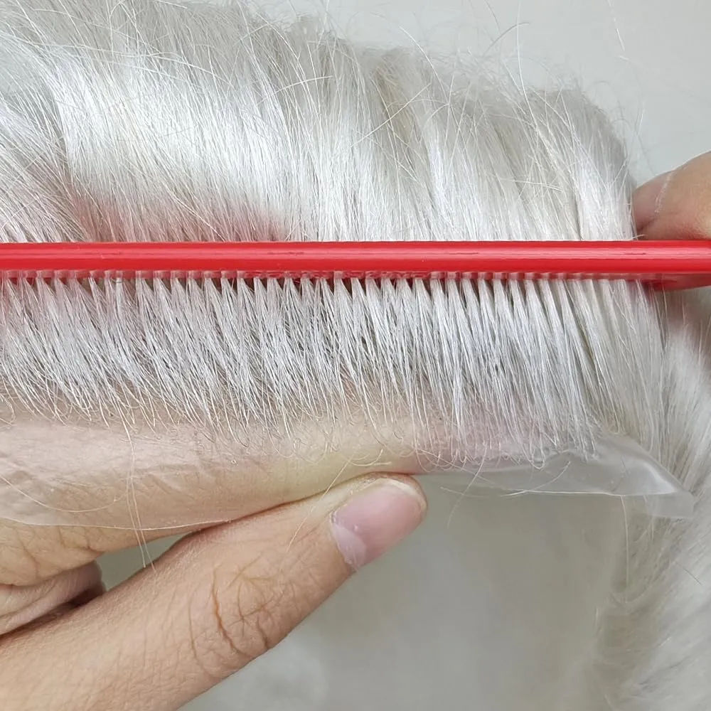 Men Toupee Hair System European Human Hair Replacement For Men Ultra Thin Skin Toupee For MenV-loop Hairpiece (#1820 18# MEDIUM BLONDE WITH 20% SYNTHETIC GREY, 8x10"-100% Light Med-Light Density)