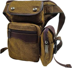 Men Waist Leg Bag Canvas Motorcycle Fanny Waist Pack One Shoulder Drop Leg Thigh Bag Hiking Traveling Fishing Waist Leg Bag Coffee
