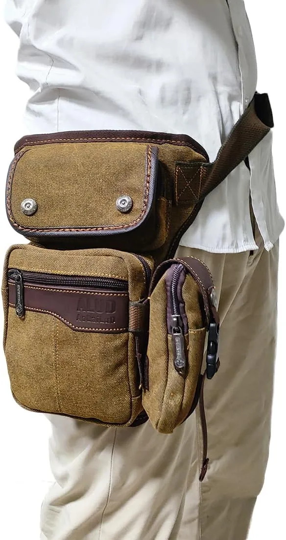 Men Waist Leg Bag Canvas Motorcycle Fanny Waist Pack One Shoulder Drop Leg Thigh Bag Hiking Traveling Fishing Waist Leg Bag Coffee
