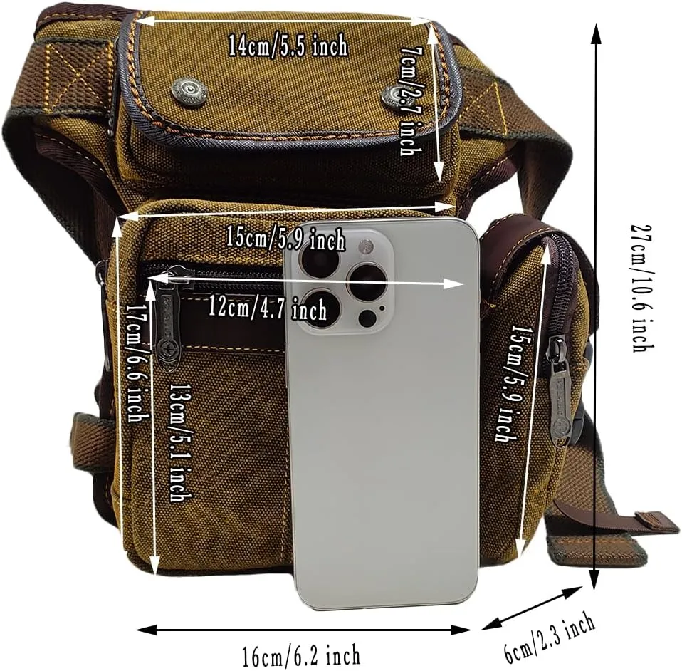 Men Waist Leg Bag Canvas Motorcycle Fanny Waist Pack One Shoulder Drop Leg Thigh Bag Hiking Traveling Fishing Waist Leg Bag Coffee