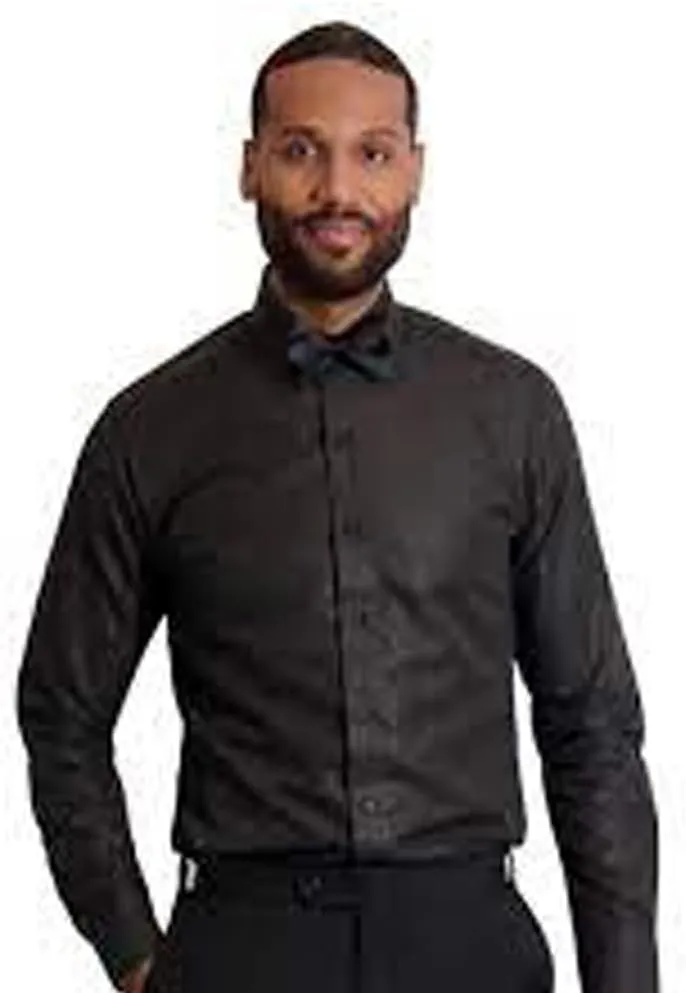 Men's Black Embossed Paisley Laydown Collar Dress Shirt by IKE Behar - 19-19.5 x 37
