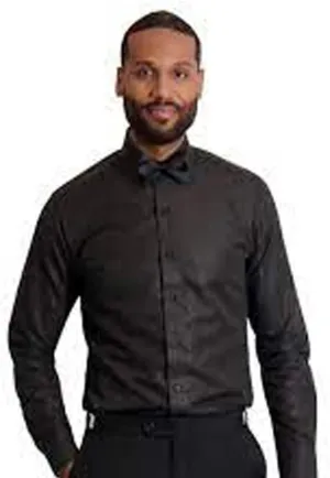 Men's Black Embossed Paisley Laydown Collar Dress Shirt by IKE Behar - 19-19.5 x 37