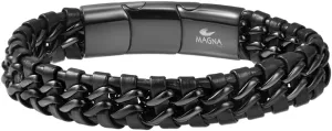 Men's Braided Genuine Leather Link Steel Chain Bracelet