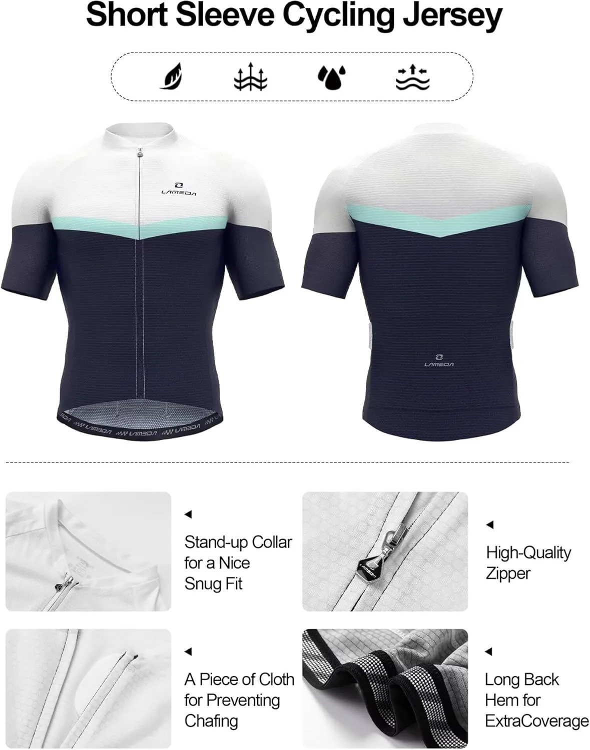 Men's Cycling Jersey Breathable Lightweight Short Sleeve Elastic Pro Road Bike Shirt Full Zip