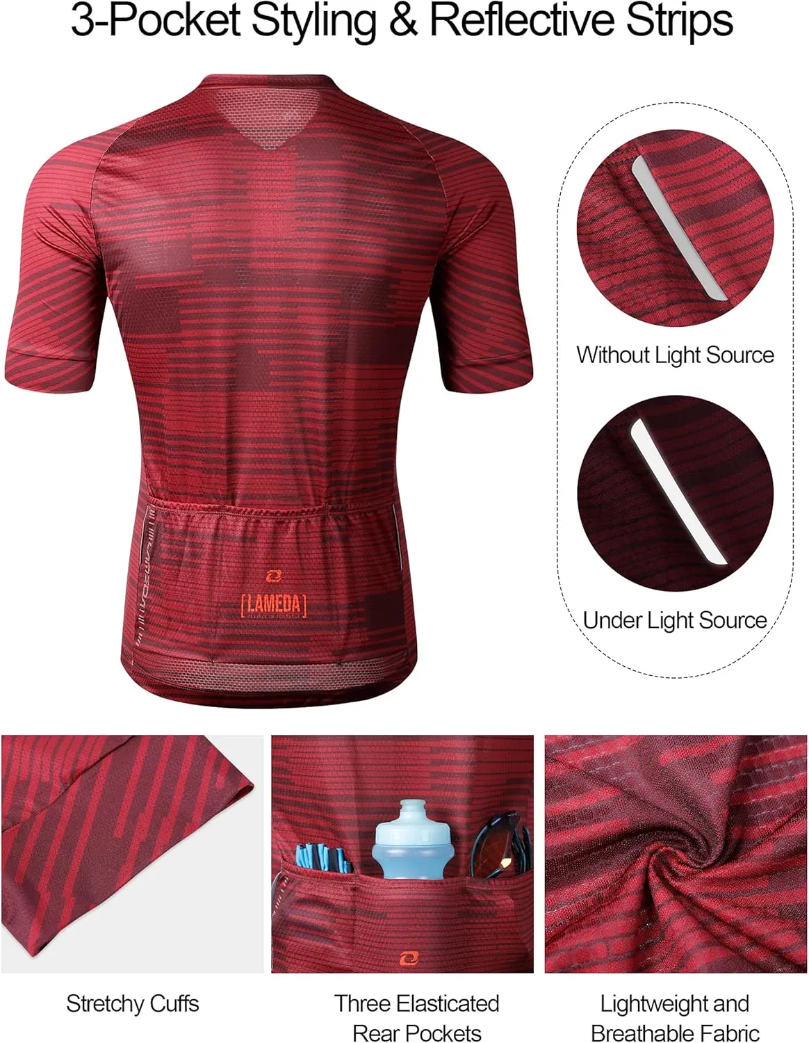 Men's Cycling Jersey Breathable Lightweight Short Sleeve Elastic Pro Road Bike Shirt Full Zip