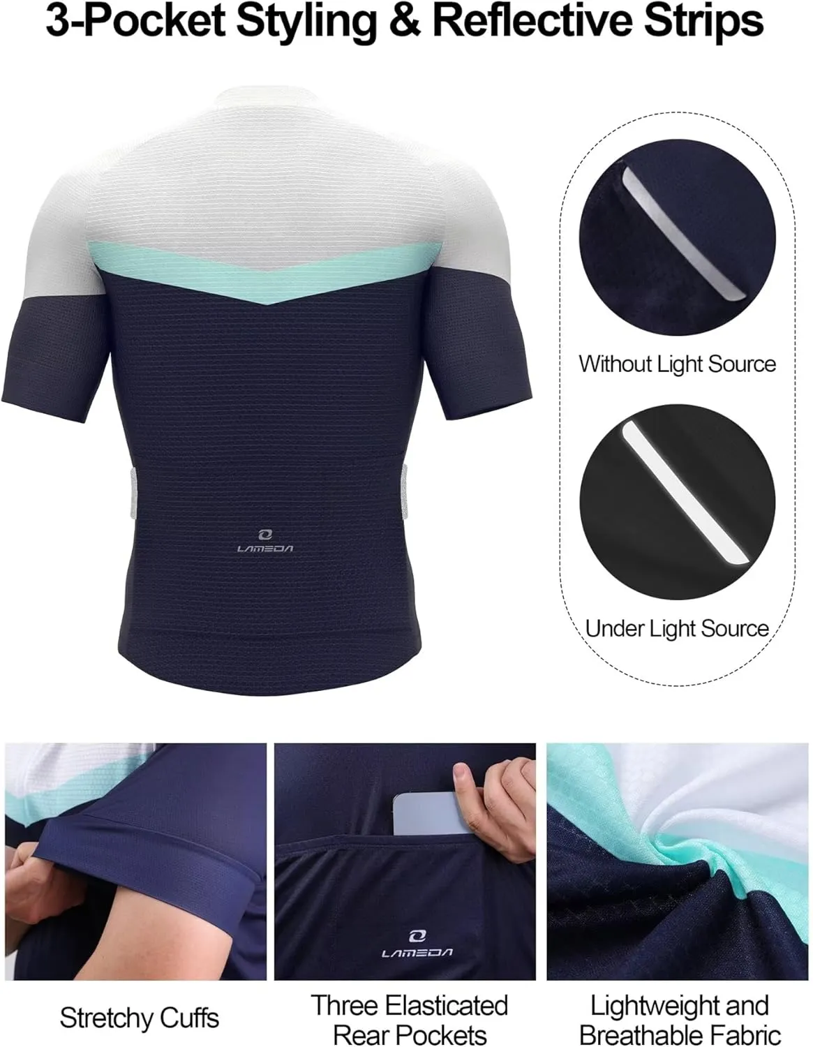 Men's Cycling Jersey Breathable Lightweight Short Sleeve Elastic Pro Road Bike Shirt Full Zip