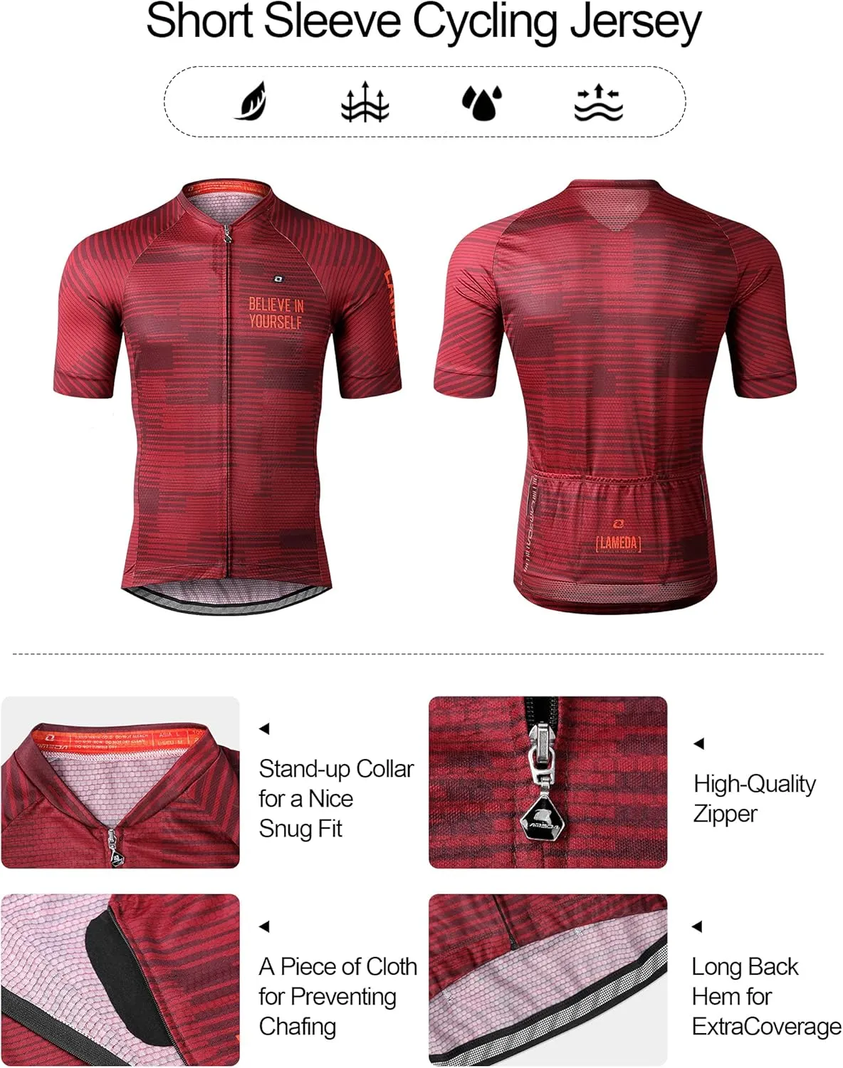 Men's Cycling Jersey Breathable Lightweight Short Sleeve Elastic Pro Road Bike Shirt Full Zip