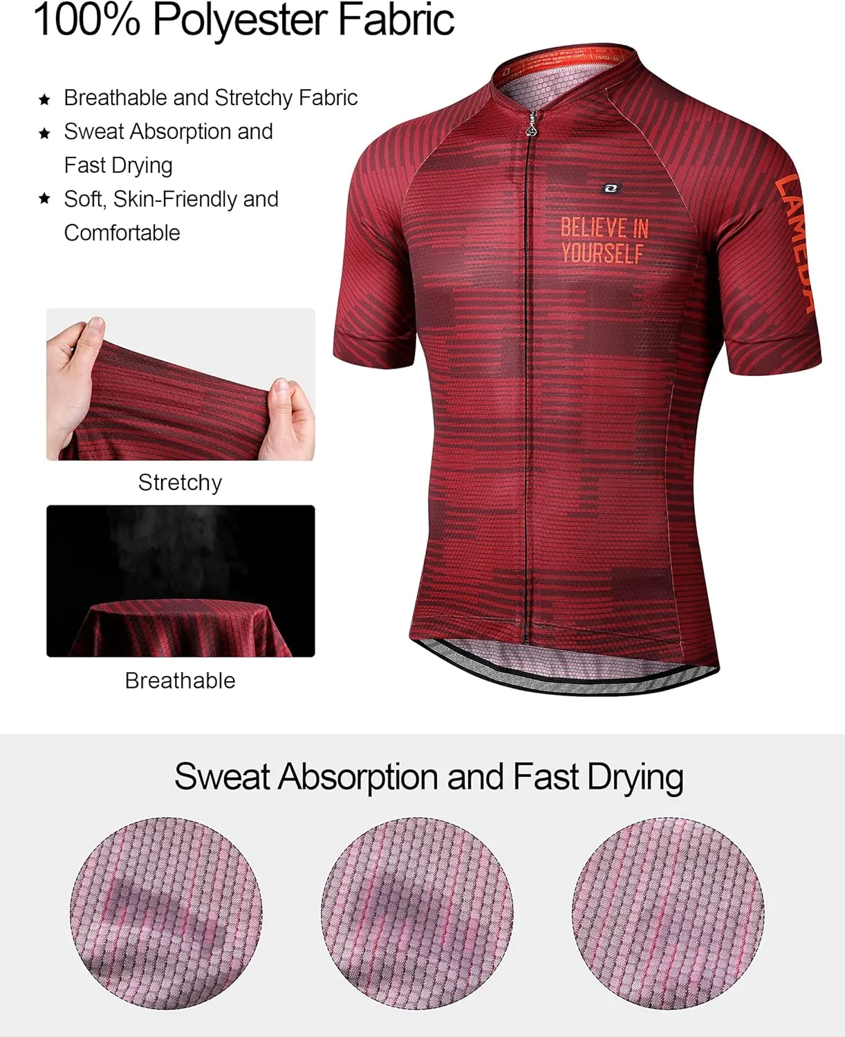 Men's Cycling Jersey Breathable Lightweight Short Sleeve Elastic Pro Road Bike Shirt Full Zip