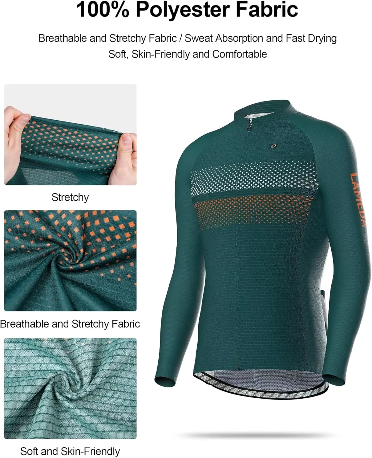 Men's Cycling Jersey Long Sleeve, Breathable Moisture Wicking Bike Shirt, Lightweight Biking Shirt with 3 Rear Pockets