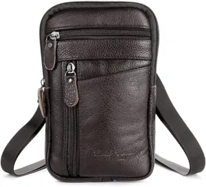 Men's Leather Fashion Phone Pouch Belt Bag Shoulder Crossbody Fanny Pack Small Crossbody Bag(Black)