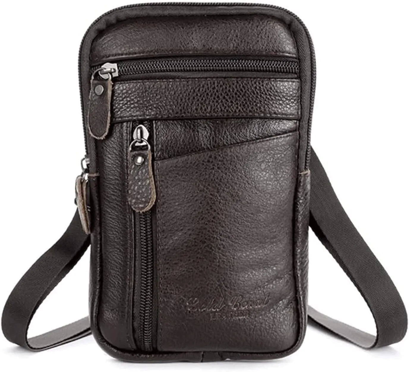 Men's Leather Fashion Phone Pouch Belt Bag Shoulder Crossbody Fanny Pack Small Crossbody Bag(Black)