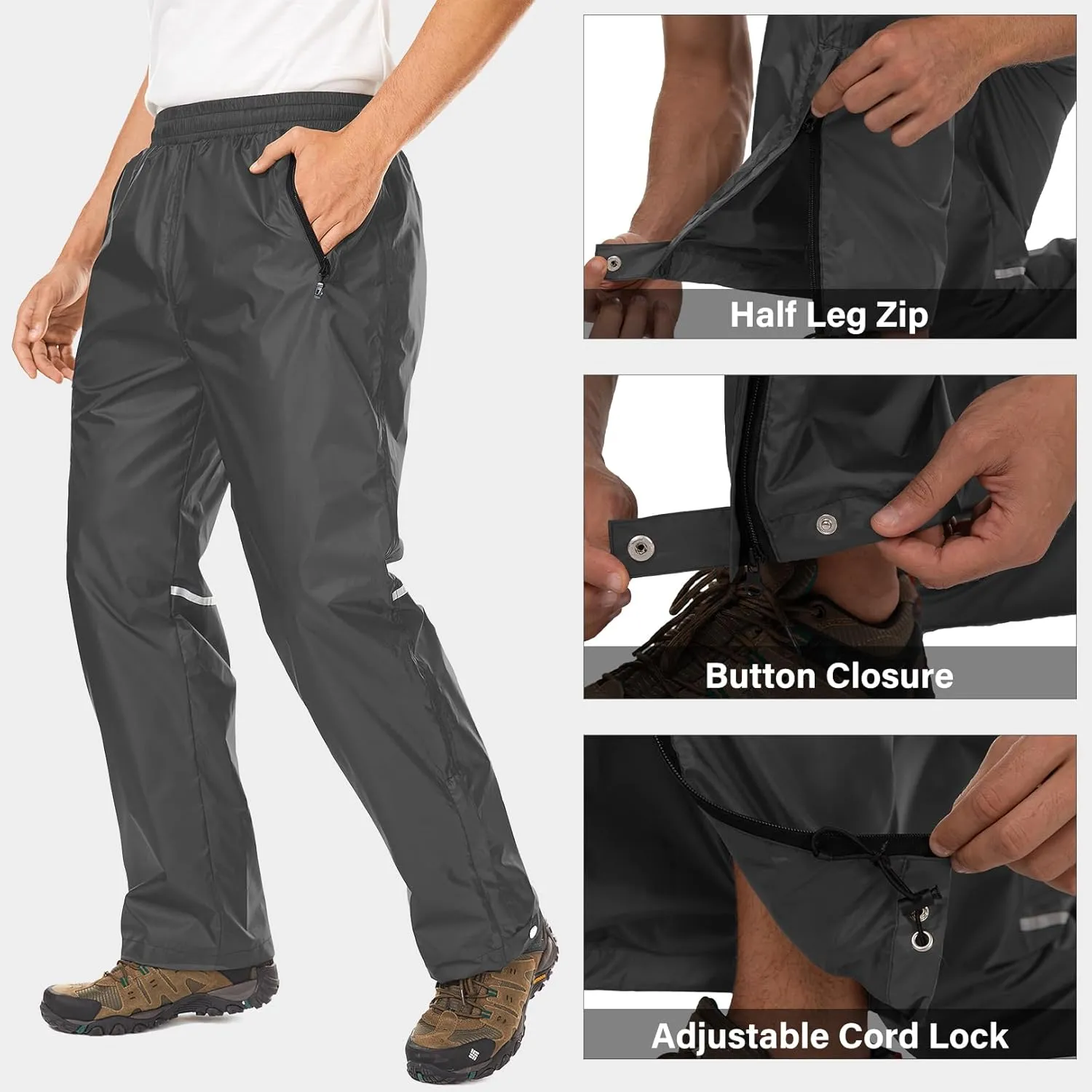 Men's Rain Pants Waterproof Over Pants Windproof Outdoor Hiking Pants for Golf, Fishing，Cycling