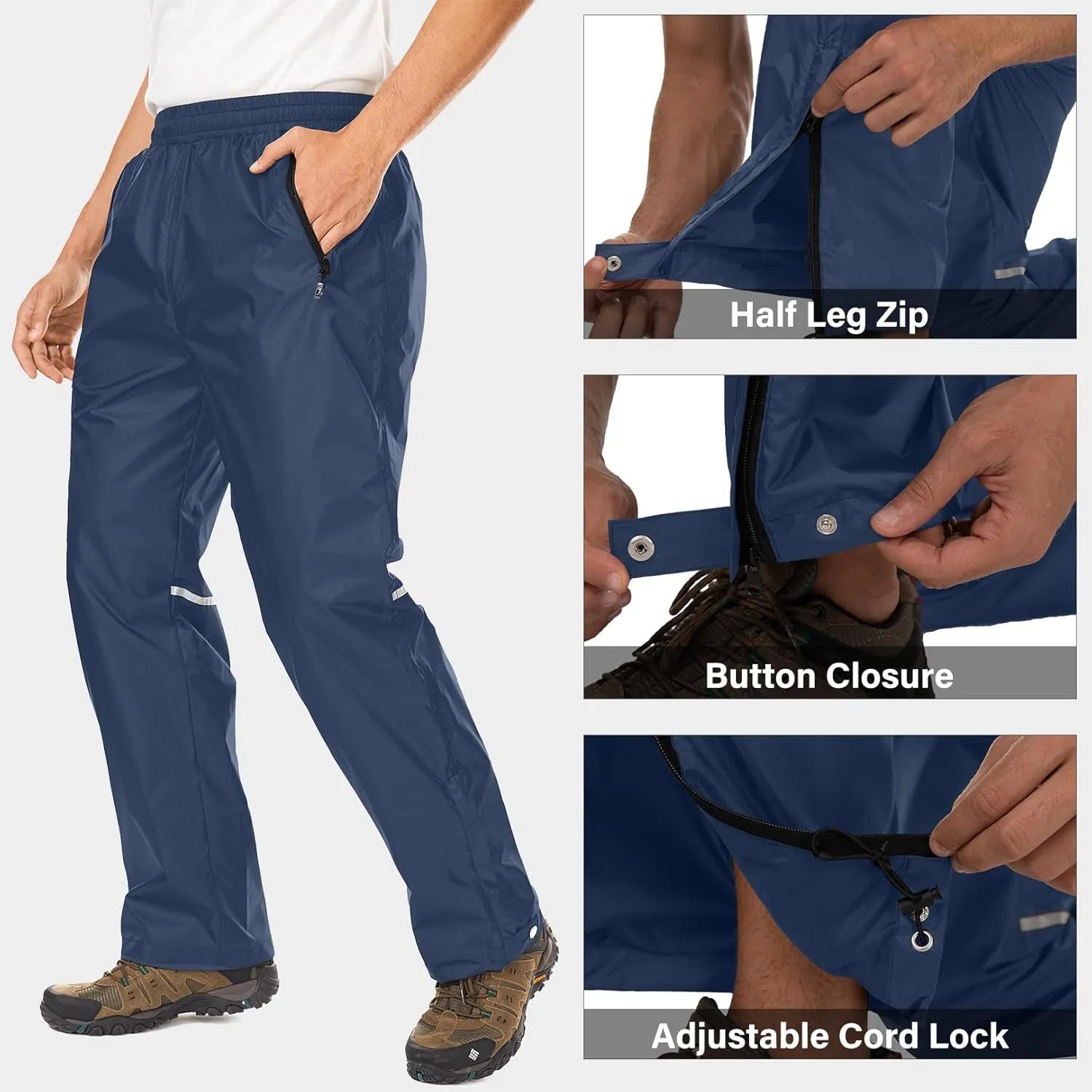 Men's Rain Pants Waterproof Over Pants Windproof Outdoor Hiking Pants for Golf,Fishing,Cycling