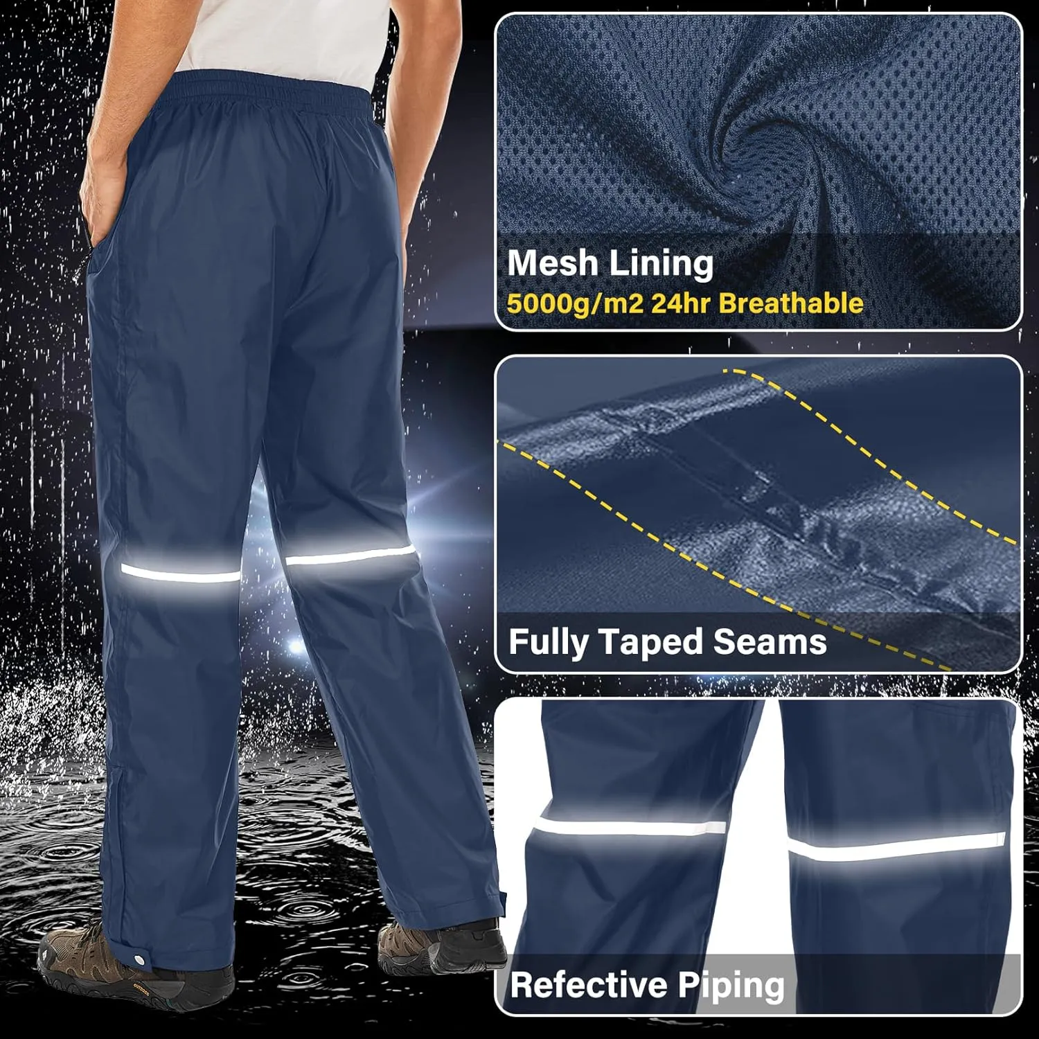 Men's Rain Pants Waterproof Over Pants Windproof Outdoor Hiking Pants for Golf,Fishing,Cycling