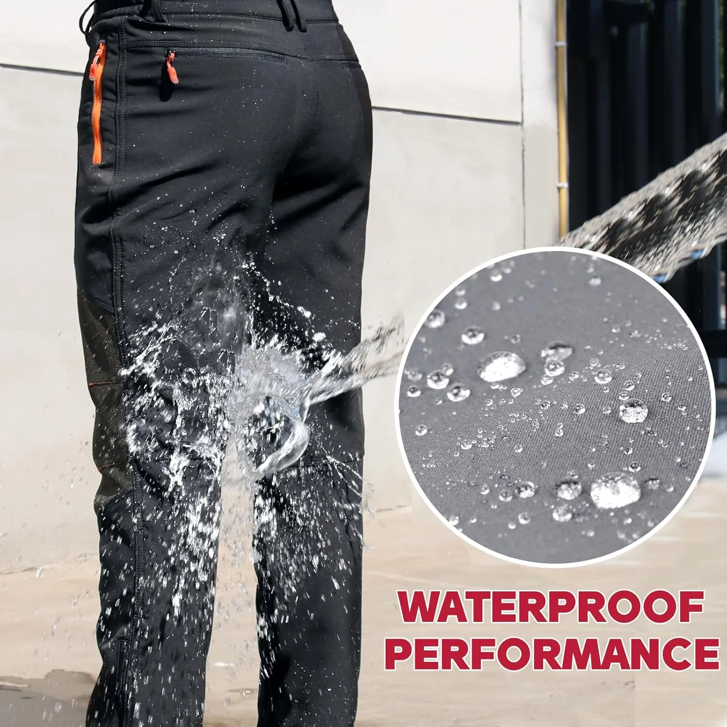 Mens Snow Pants Waterproof, Insulated Fleece Winter Hiking Skiing Pants for Men- Adjustable Waist, Bottom Zipper
