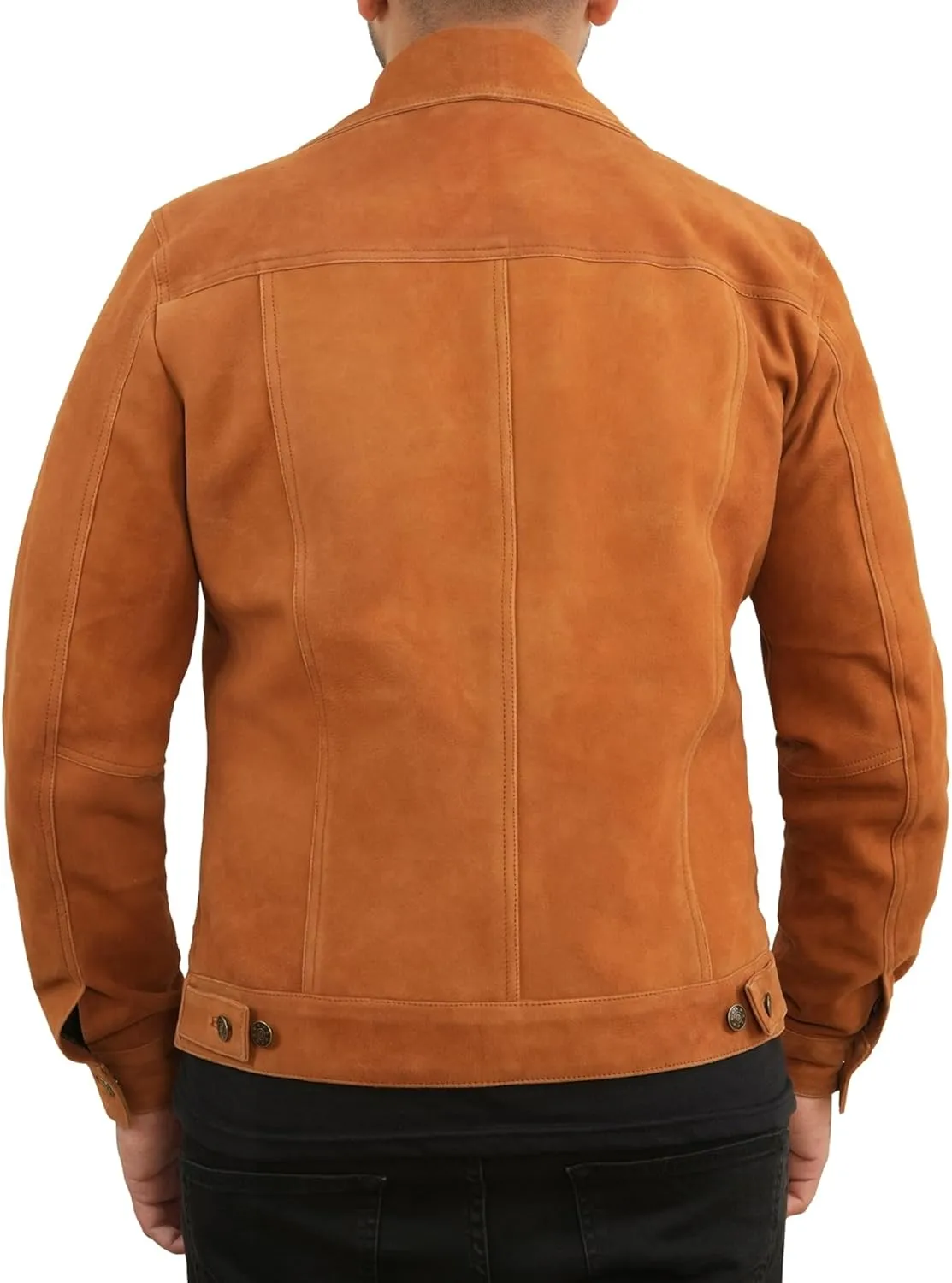 Men's Suede Leather Jacket | Genuine Suede Leather Trucker Jacket Shirt Collar Slim Fit Denim Style